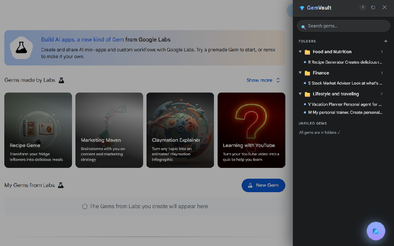 GemVault instant search showing results appearing as you type a Gem name
